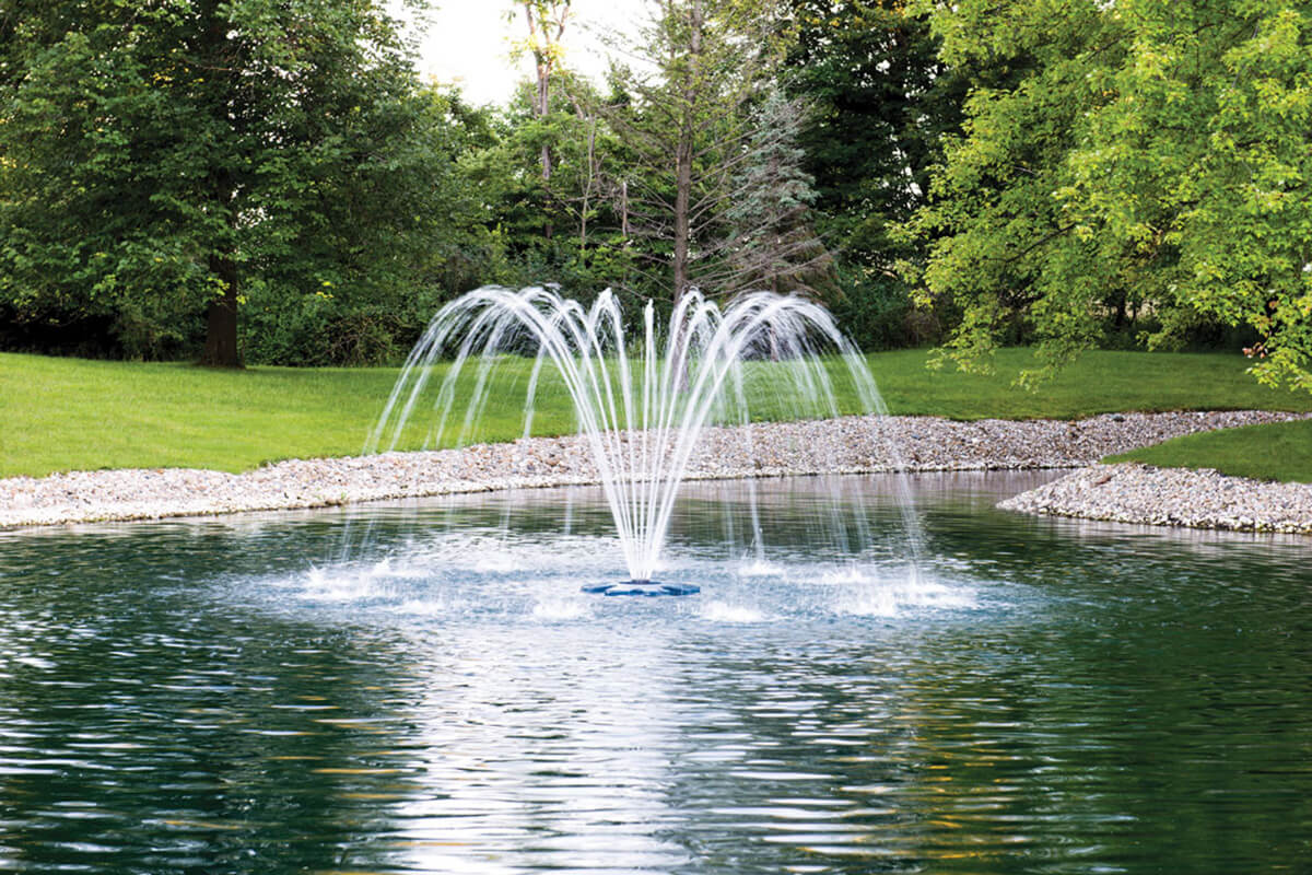 Large fountain in pond