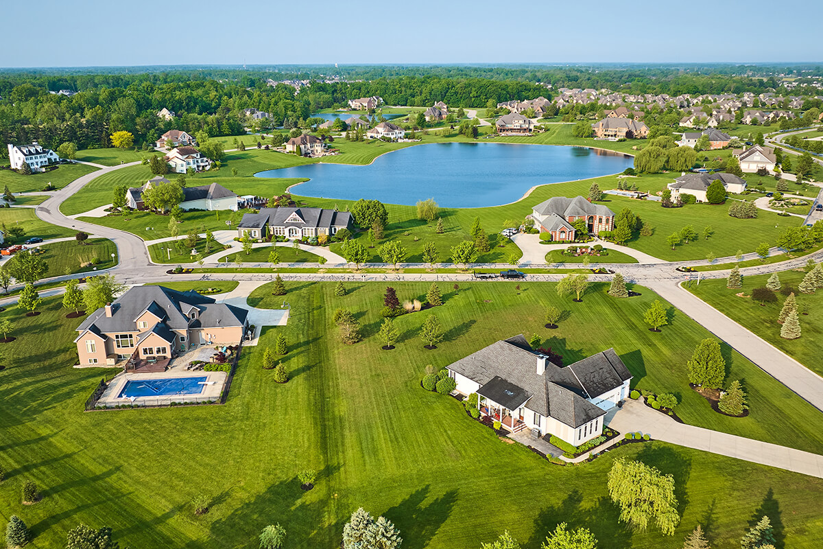 Large residential community with pond
