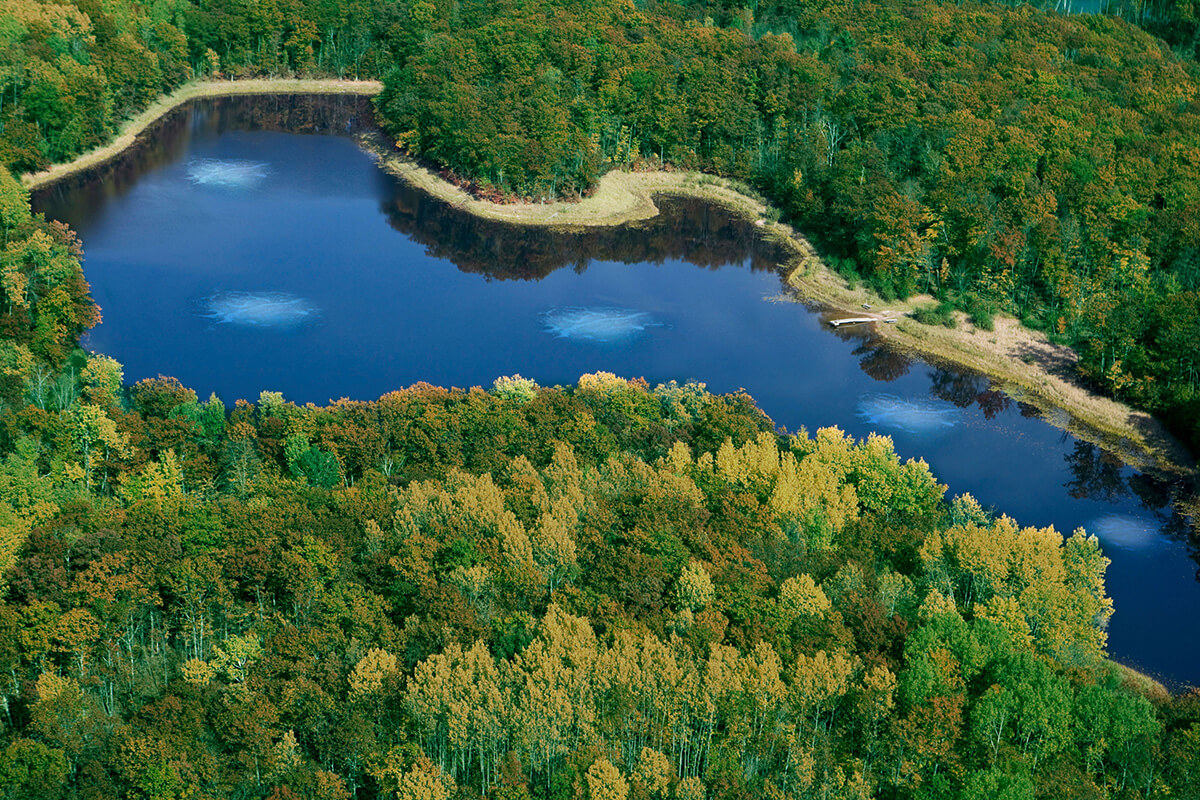 Aerial view of lake aeration